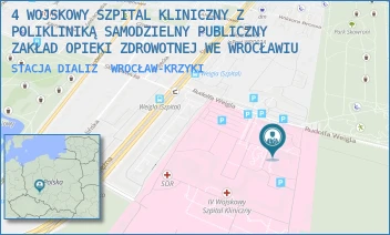 STACJA DIALIZ - 4 WOJSKOWY SZPITAL KLINICZNY Z POLIKLINIKĄ SAMODZIELNY PUBLICZNY ZAKŁAD OPIEKI ZDROWOTNEJ WE WROCŁAWIU - UL. RUDOLFA WEIGLA 5,  WROCŁAW-KRZYKI
