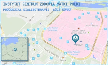 PODODDZIAŁ DIALIZOTERAPII - INSTYTUT CENTRUM ZDROWIA MATKI POLKI - UL. RZGOWSKA 281/289,  ŁÓDŹ-GÓRNA