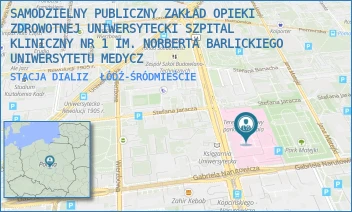 STACJA DIALIZ - SAMODZIELNY PUBLICZNY ZAKŁAD OPIEKI ZDROWOTNEJ UNIWERSYTECKI SZPITAL KLINICZNY NR 1 IM. NORBERTA BARLICKIEGO UNIWERSYTETU MEDYCZ - UL. DR. STEFANA KOPCIŃSKIEGO 22,  ŁÓDŹ-ŚRÓDMIEŚCIE